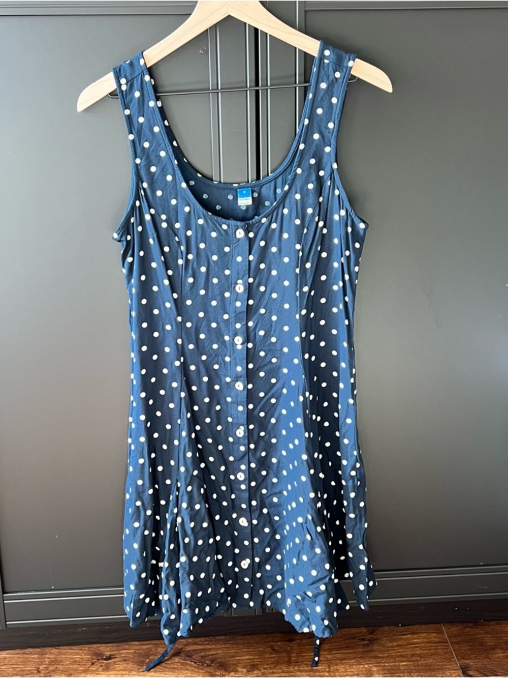 Old Navy Blue White Polka Dot Button-Front Sundress Sleeveless Dress Small